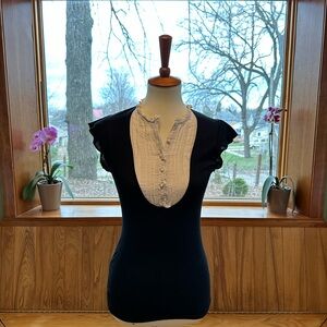 BCBGMaxAzria Black Top with White Placket XS